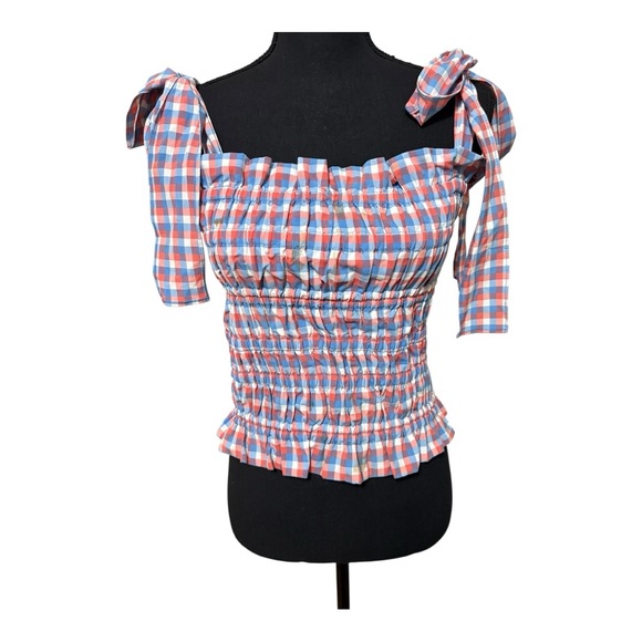 Gianni Bini Tops - Gianni Bini Megan Top in a poppy blue, red, and white checkered pattern size Lg